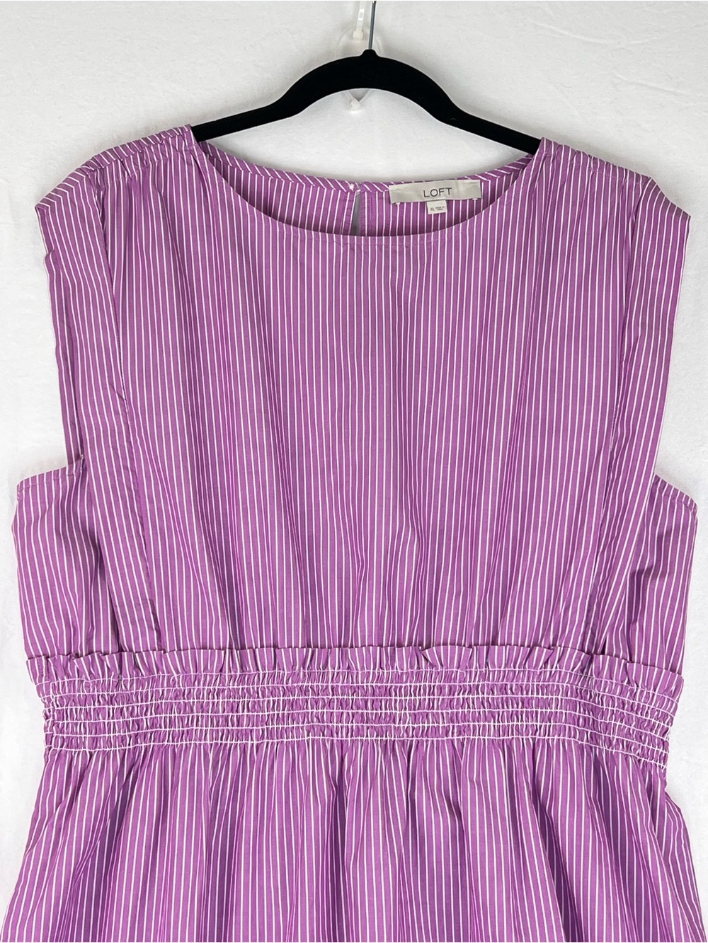 Loft Striped Poplin Midi Dress XL Lavender Purple Cotton Casual Boat Neck Preppy - Picture 6 of 13